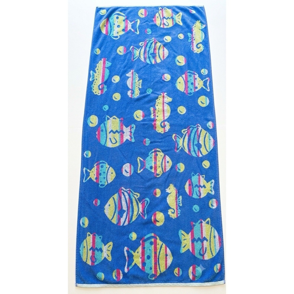 Cecil‎ Saydah Vintage 90s Neon Multicolor Fish Frutiger 62x26 Beach Towel